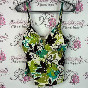 Body I.d tankini swim top tank top Floral Green and Brown Women's Top